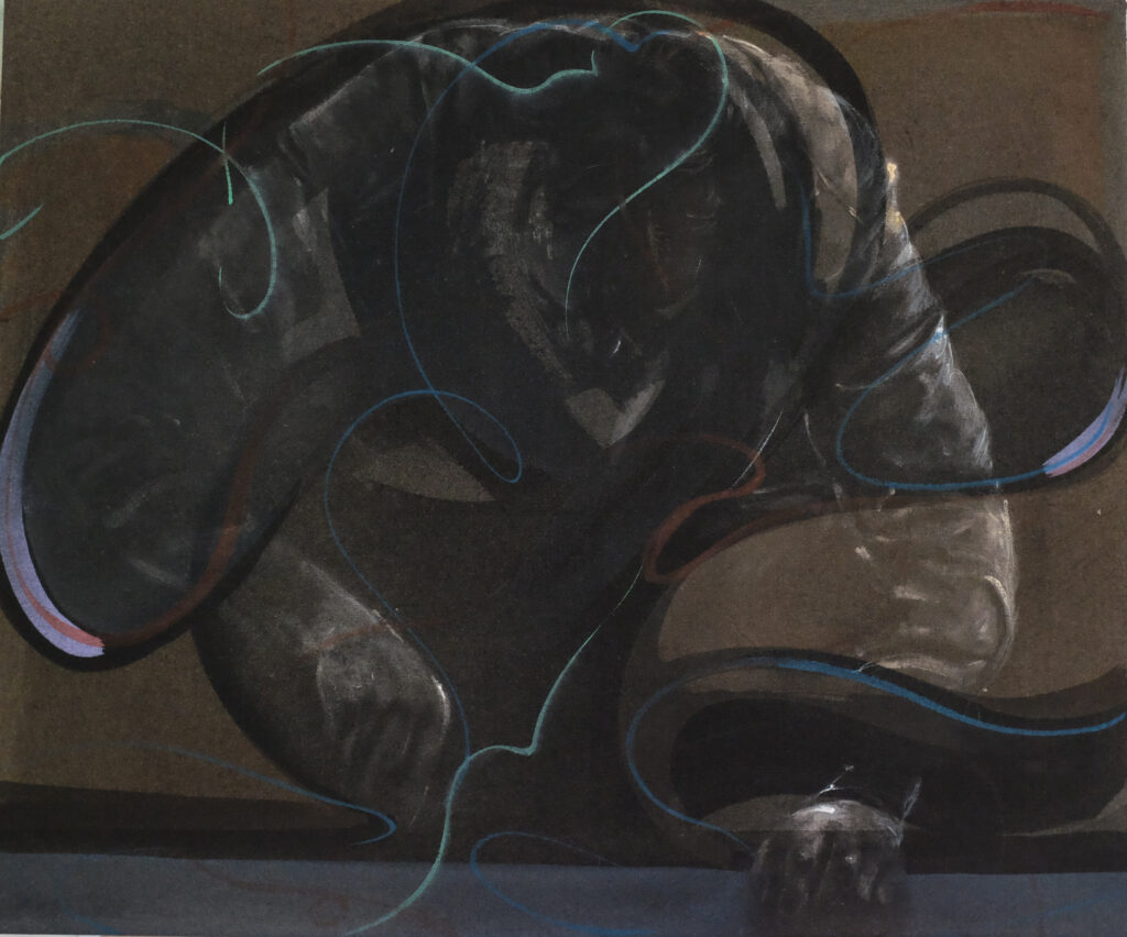 Charlotte Guibé en profondeur ou l'archéologue 75X80cm Gesso et acrylique sur toile 2020