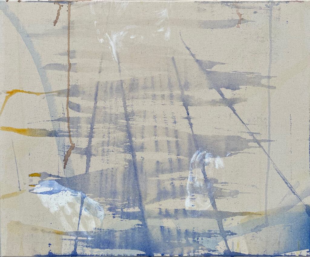 Ce qui coule du geste Gesso et aquarelle sur toile performance Isabelle Faust Ondrej Adamek