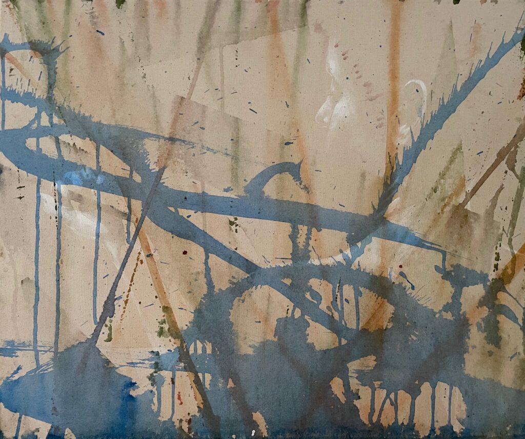 Performance ce qui coule du geste Gesso et aquarelle sur toile