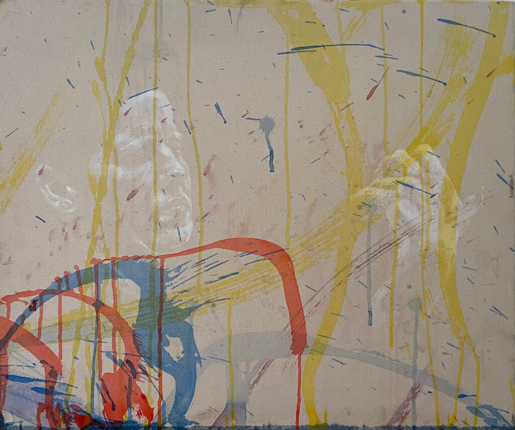 Ce qui coule du geste Gesso et aquarelle sur toile performance Isabelle Faust Ondrej Adamek