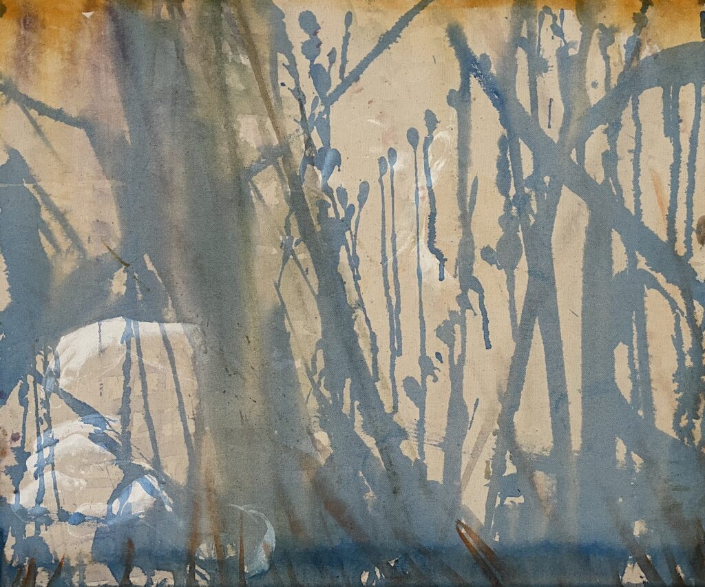 Performance ce qui coule du geste Gesso et acrylique sur toile Isabelle Faust et Ondrej Adamek