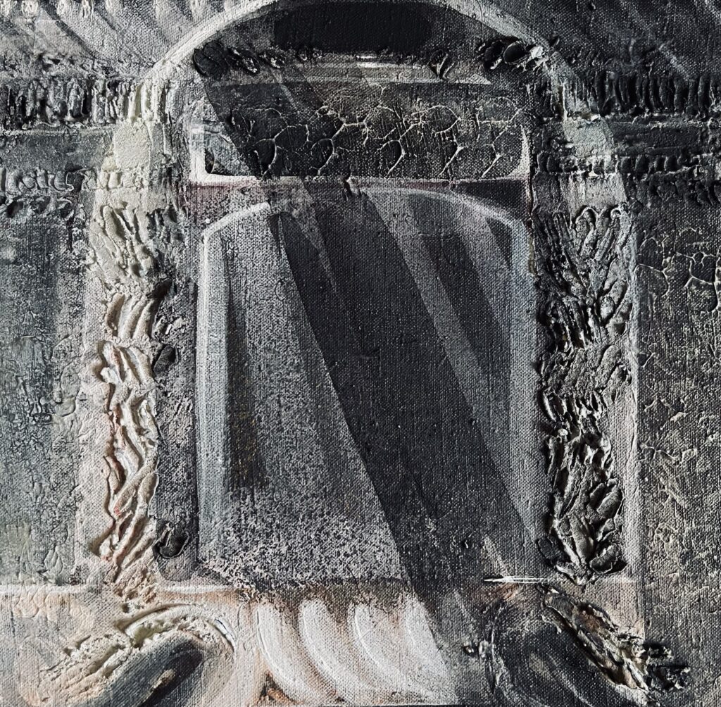 Architecture grotte mortier Gesso et aquarelle sur toile