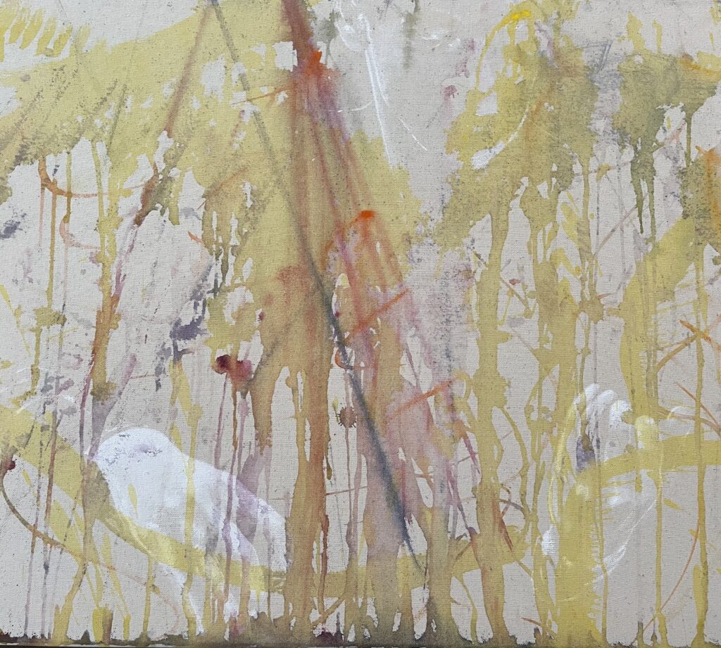 Performance ce qui coule du geste Gesso et acrylique sur toile Isabelle Faust et Ondrej Adamek