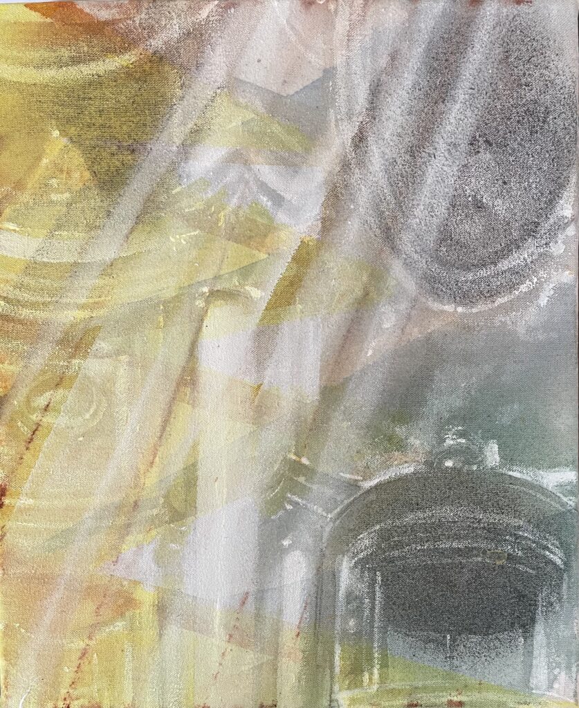 quatre fontaine gesso et aquarelle sur toile