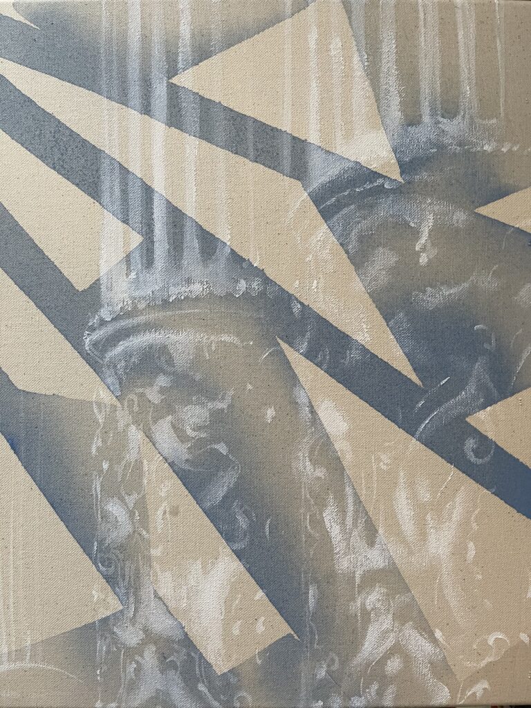 Colonnes 46X38 cm Gesso et aquarelle sur toile